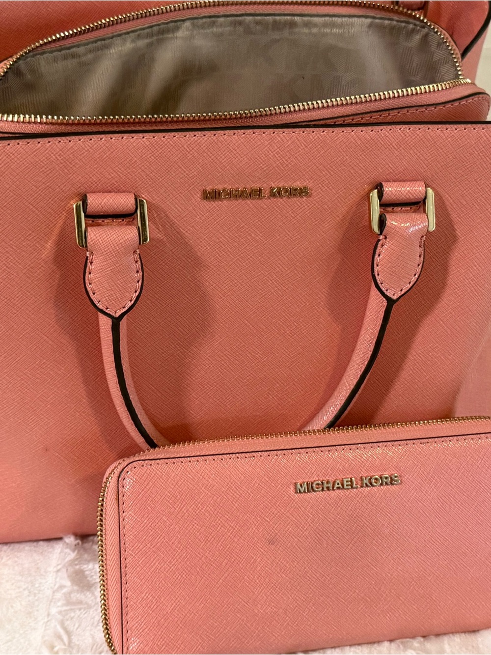 Michael Kors Coral Pink Saffiano Leather Tote with Wallet